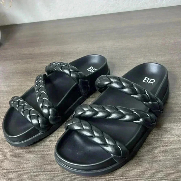 BP Keaton Braided Strap Faux Leather Flat Slide Sandals Womens Size 4 - Picture 2 of 8